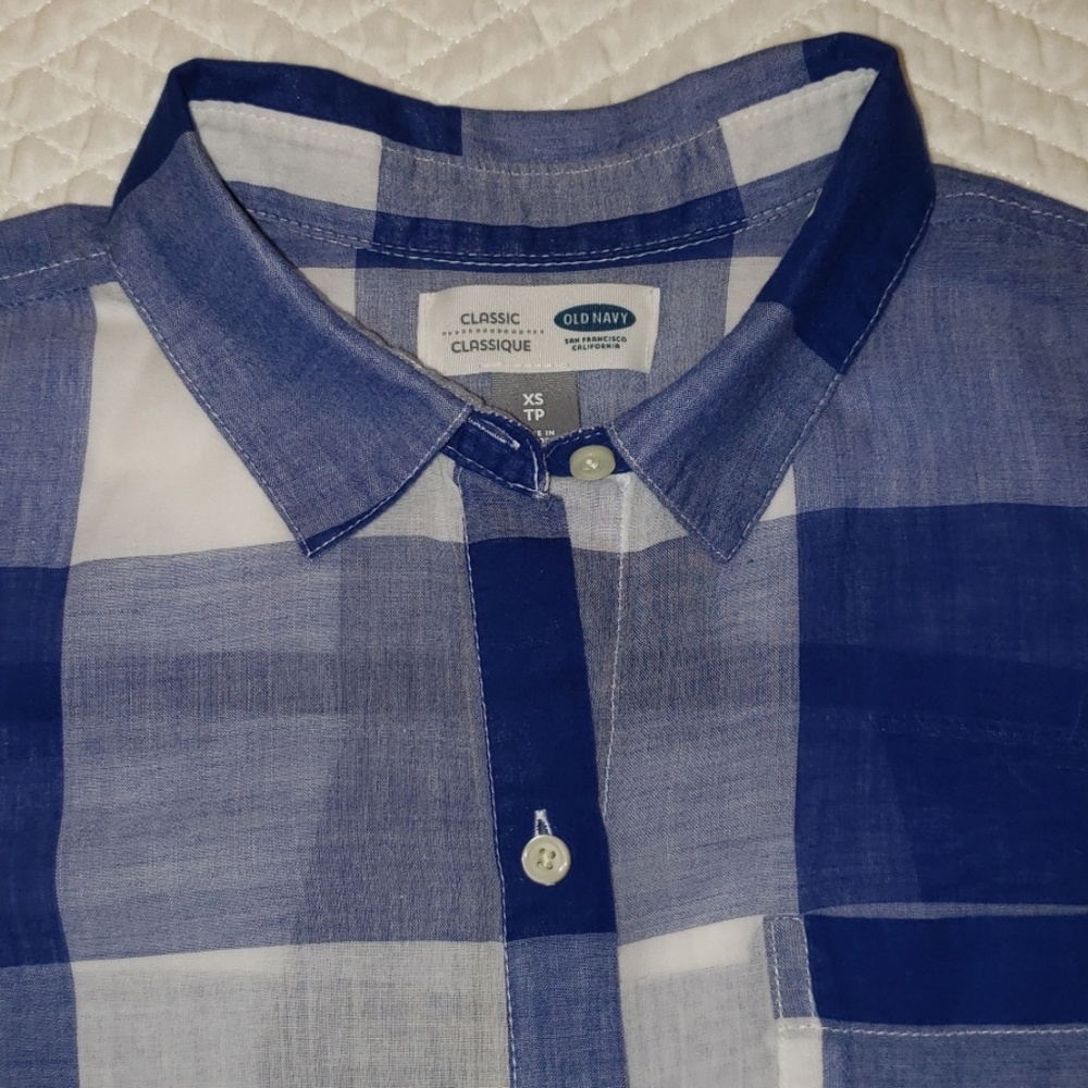 Old Navy royal blue plaid button down shirt